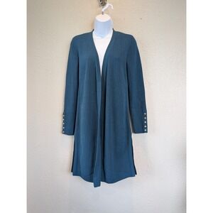 Talbots Women's XS Teal‎ Blue Ribbed Knit Long Sleeve Duster Cardigan Oversized